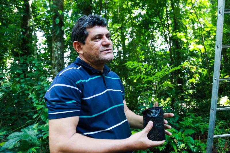 A parceria entre o Instituto de Desenvolvimento Florestal e da Biodiversidade do Estado do Pará (Ideflor-Bio) e a Secretaria Municipal de Meio Ambiente (Semma) resultou na montagem de um viveiro para 5 mil mudas, no Bosque Rodrigues Alves. Dentre as plantas cultivadas estão espécies nativas, medicinais e voltadas ao paisagismo, como a massaranduba, o ipê rosa, o buriti, a andiroba e o marupá. De acordo com Kleber Perotes (foto), da Diretoria de Desenvolvimento da Cadeia Florestal (DDF) do Ideflor-bio, com as ações recomendadas se consegue produzir mudas sem impactar as pessoas e o meio ambiente. 

FOTO: TÁSSIA BARROS / COMUS
DATA: 24.06.2016
BELÉM - PARÁ <div class='credito_fotos'>Foto: TÁSSIA BARROS / COMUS   |   <a href='/midias/2018/originais/5dfcaab5-60c9-471f-9411-9ba9ea280591.jpg' download><i class='fa-solid fa-download'></i> Download</a></div>