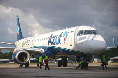 galeria: Aeronave com logomarca “Pará, A Obra-Prima da Amazônia” pousa em Val de Cans