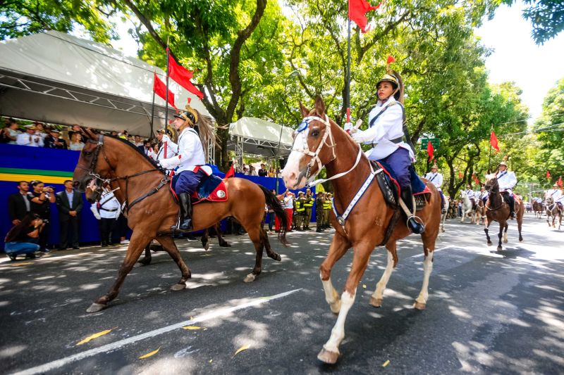 Mais de 4,5 mil pessoas, entre homens e mulheres de tropas federais, estaduais, municipais e grupamentos não institucionais desfilaram pela Avenida Presidente Vargas, neste sábado (7), em Belém, pelo Dia da Independência do Brasil.  <div class='credito_fotos'>Foto: Bruno Cecim / Ag.Pará   |   <a href='/midias/2019/originais/5413__j1o0759.jpg' download><i class='fa-solid fa-download'></i> Download</a></div>