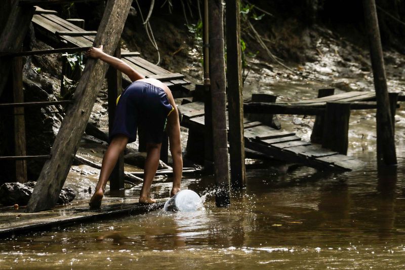 Navegando pelas águas do Rio Guamá, exatos 30 quilômetros separam a capital paraense da comunidade ribeirinha do Santo Amaro, onde vivem 12 famílias. No local, a natureza reserva aos visitantes um cenário exuberante, formado pelos encantos da fauna e flora da região. <div class='credito_fotos'>Foto: Pedro Guerreiro / Ag. Pará   |   <a href='/midias/2019/originais/5640_972afbd5-a6e8-9d56-a5fe-ba9e897b3065.jpg' download><i class='fa-solid fa-download'></i> Download</a></div>