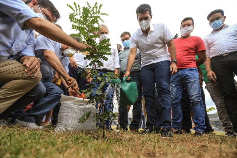 A primeira fase da intervenção paisagística no Parque Urbano Belém Porto Futuro foi iniciada neste sábado (22) com o plantio simbólico de 22 árvores. O ato teve a presença do governador Helder Barbalho; da secretária de Estado de Cultura, Ursula Vidal, e de representantes de entidades empresariais paraenses que contribuem com a arborização do espaço, aberto ao público  <div class='credito_fotos'>Foto: Jader Paes / Agência Pará   |   <a href='/midias/2020/originais/6743_66a91da8-5707-1892-d01a-77c18af04ee6.jpg' download><i class='fa-solid fa-download'></i> Download</a></div>