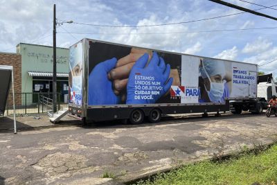 notícia: Estrutura da Policlínica Itinerante já está em Santo Antônio do Tauá