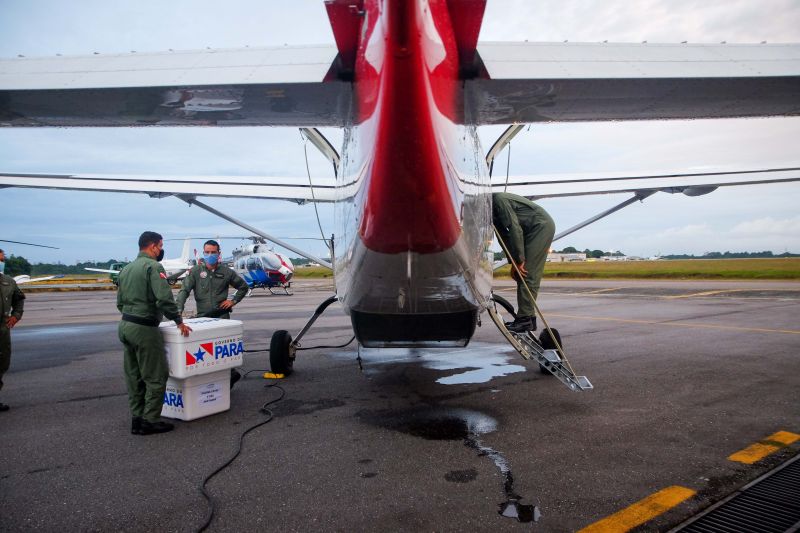 Vacinas para combater o Covid19 chegam a Belém para serem distribuídas pelos quatro cantos do Estado. <div class='credito_fotos'>Foto: Pedro Guerreiro / Ag. Pará   |   <a href='/midias/2021/originais/7202_6e0e109a-0b3a-f984-3cf6-432a23c966db.jpg' download><i class='fa-solid fa-download'></i> Download</a></div>