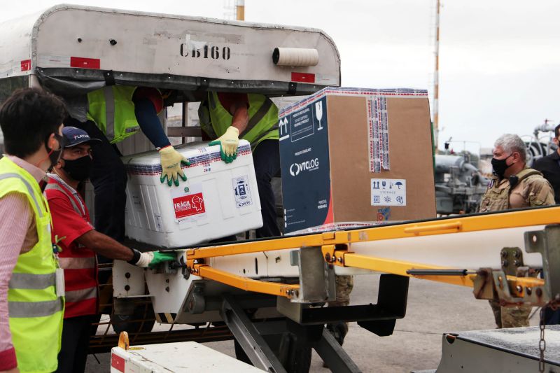 O Pará recebeu, na tarde desta segunda-feira (3), a décima sétima remessa de vacinas contra a Covid-19. Foram enviadas pelo Ministério da Saúde (MS) 14.040 doses da vacina produzida pela Pfizer em parceria com a empresa alemã BioNTech e 206.750 da Oxford/AstraZeneca, produzida pela Fundação Oswaldo Cruz (Fiocruz).

FOTO: BRUNO CECIM / AG.PARÁ <div class='credito_fotos'>Foto: Bruno Cecim / Ag.Pará   |   <a href='/midias/2021/originais/8580_1a8cf383-6d87-32ee-0dd2-6c9227c48704.jpg' download><i class='fa-solid fa-download'></i> Download</a></div>