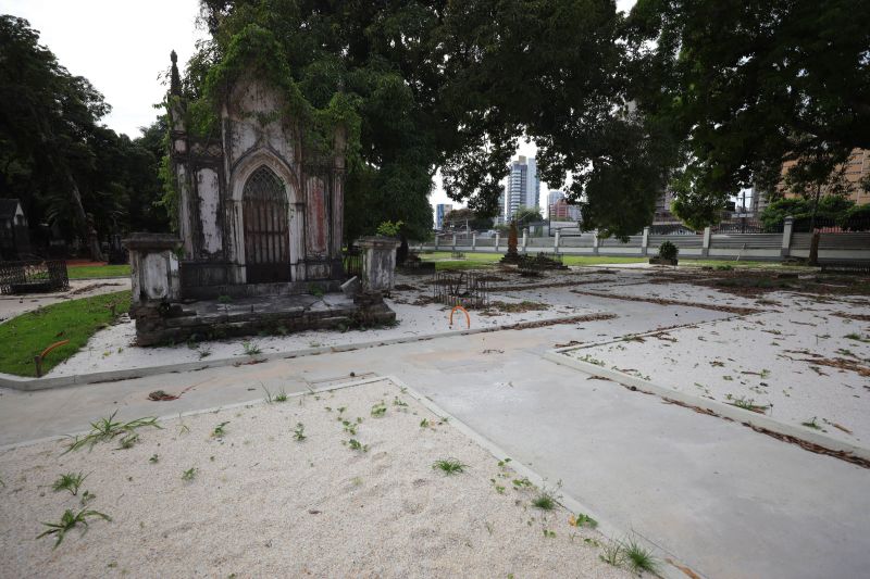 Obra de recuperação do Cemitério da Soledade, necrópole pública fundada em 1850, devido epidemia de febre amarela do século XIX, situado no bairro de Batista Campos na cidade paraense de Belém (estado brasileiro do Pará). <div class='credito_fotos'>Foto: David Alves / Ag.Pará   |   <a href='/midias/2022/originais/14905_4f553ae0-1d92-2611-34a0-550924e90f7b.jpg' download><i class='fa-solid fa-download'></i> Download</a></div>