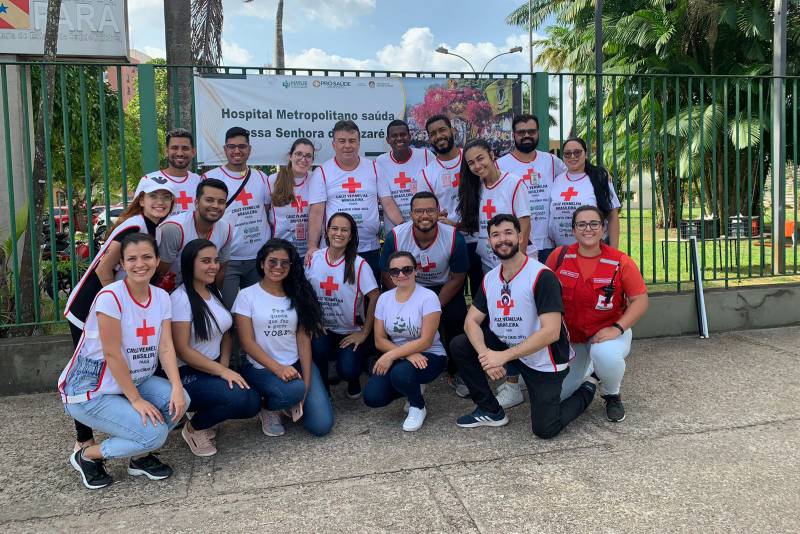 A equipe de voluntários do Hospital Metropolitano que se mobilizou no atendimento aos romeiros do Círio de Nazaré em 2022 