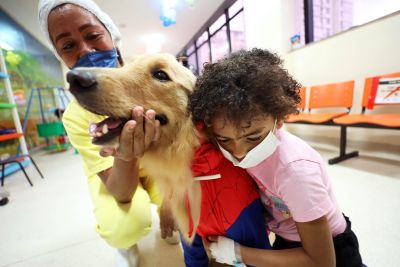notícia: Crianças do Oncológico Infantil recebem visita do cãozinho Alecrim