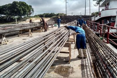 notícia: Construção da ponte sobre o rio Alto Acará entra na fase de concretagem dos blocos dos pilares