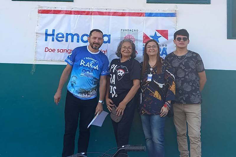 Representantes das Equipes Raça e Piratas com o secretário de Cultura do municipio de Belterra sr Leandro Lino e a Assistente Social do Hemopa Santarém,Rejane Dias