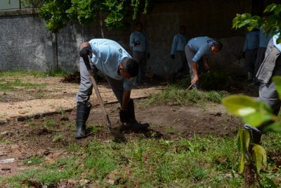 notícia: Trabalho de internos da Seap garante limpeza de área externa do Hospital de Clínicas Gaspar Vianna