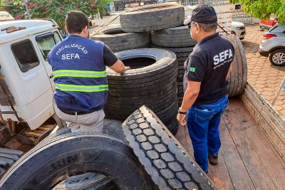 notícia: Sefa apreende cinco toneladas de baterias e pneus de caminhão em Dom Eliseu