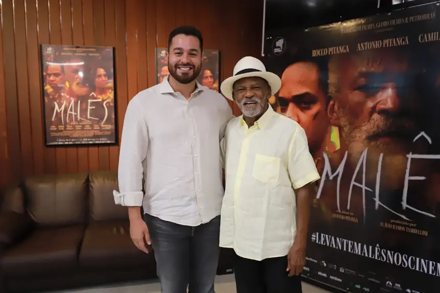 Thiago Miranda, presidente da Fundação Cultural do Pará, recebeu Antônio Pitanga para a noite de pré-estreia 