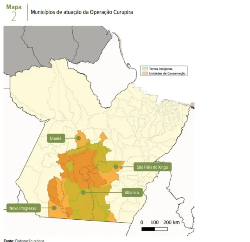 Mapa da localização das Bases da Operação Curupira 