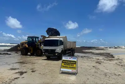 notícia: Governo do Pará realiza ação para remoção de algas na Praia do Atalaia