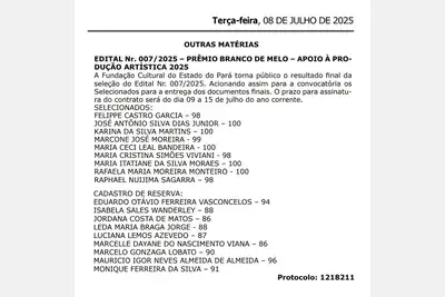 notícia: Fundação Cultural do Pará divulga resultado final dos selecionados ao Prêmio Branco de Melo 2025