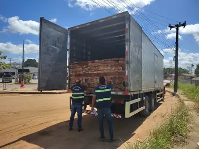 notícia: Portais de madeira e carga de alimentos são apreendidos por equipes da Sefa
