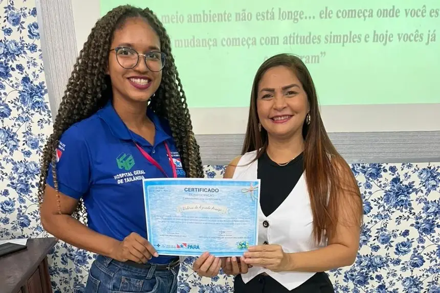 Ismaina Santos, presidente da Comissão de Sustentabilidade, e a palestrante, a zootecnista Valéria de Azevedo