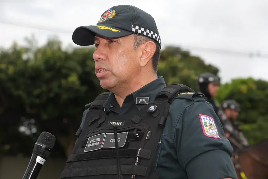 Coronel Giorgio Mariúba, chefe do Departamento Geral de Operações (DGO) da PMPA <div class='credito_fotos'>Foto: Bruno Cruz / Ag. Pará &nbsp;&nbsp;|&nbsp;&nbsp; <a href='/midias/2026/originais/20260430132105-GF00026985-F00517021.jpg' download><i class='fa-solid fa-download'></i> Download</a></div>