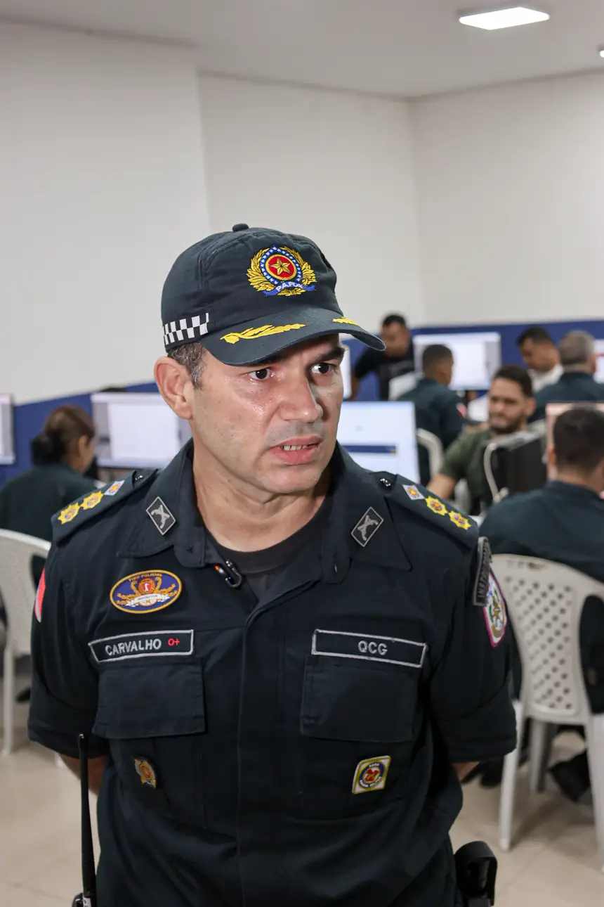 Tenente coronel Alcicley Carvalho, chefe da seção técnica do DGP <div class='credito_fotos'>Foto: Bruno Cecim / Ag. Pará &nbsp;&nbsp;|&nbsp;&nbsp; <a href='/midias/2026/originais/20260504122840-GF00027005-F00517987.jpg' download><i class='fa-solid fa-download'></i> Download</a></div>