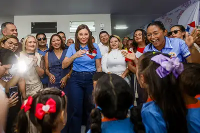 notícia: Em Concórdia do Pará, governadora Hana Ghassan entrega 30ª creche do programa que prioriza educação infantil no Estado